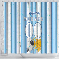 Personalized Argentina Football Fan Shower Curtain Sun Of May - Albiceleste Stripes Argentina Flag