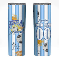 Personalized Argentina Football Fan Skinny Tumbler Sun Of May - Albiceleste Stripes Argentina Flag