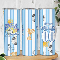 Personalized Argentina Football Fan Skinny Tumbler Sun Of May - Albiceleste Stripes Argentina Flag