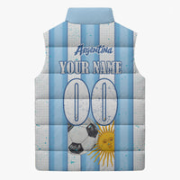 Personalized Argentina Football Fan Sleeveless Puffer Jacket Sun Of May - Albiceleste Stripes Argentina Flag