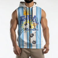 Personalized Argentina Football Fan Sleeveless Zip Hoodie Sun Of May - Albiceleste Stripes Argentina Flag