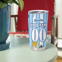 Personalized Argentina Football Fan Tumbler Cup Sun Of May - Albiceleste Stripes Argentina Flag