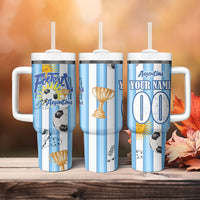 Personalized Argentina Football Fan Tumbler With Handle Sun Of May - Albiceleste Stripes Argentina Flag