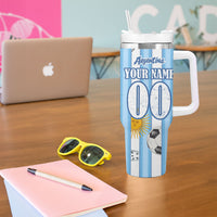 Personalized Argentina Football Fan Tumbler With Handle Sun Of May - Albiceleste Stripes Argentina Flag