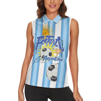 Personalized Argentina Football Fan Women Sleeveless Polo Shirt Sun Of May - Albiceleste Stripes Argentina Flag