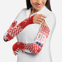 Personalized Croatia Football Wolf Mascot Arm Sleeves Checkerboard Soccer Pride - Splatter Textures