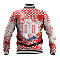 Personalized Croatia Football Wolf Mascot Baseball Jacket Checkerboard Soccer Pride - Splatter Textures