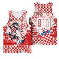 Personalized Croatia Football Wolf Mascot Basketball Jersey Checkerboard Soccer Pride - Splatter Textures