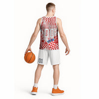 Personalized Croatia Football Wolf Mascot Basketball Jersey Checkerboard Soccer Pride - Splatter Textures