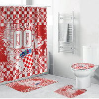 Personalized Croatia Football Wolf Mascot Bathroom Set Checkerboard Soccer Pride - Splatter Textures