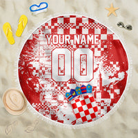 Personalized Croatia Football Wolf Mascot Beach Blanket Checkerboard Soccer Pride - Splatter Textures