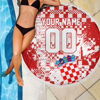 Personalized Croatia Football Wolf Mascot Beach Blanket Checkerboard Soccer Pride - Splatter Textures
