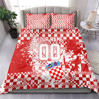 Personalized Croatia Football Wolf Mascot Bedding Set Checkerboard Soccer Pride - Splatter Textures