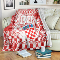 Personalized Croatia Football Wolf Mascot Blanket Checkerboard Soccer Pride - Splatter Textures