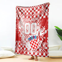 Personalized Croatia Football Wolf Mascot Blanket Checkerboard Soccer Pride - Splatter Textures