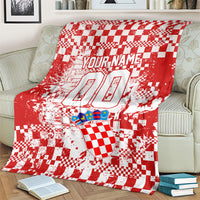 Personalized Croatia Football Wolf Mascot Blanket Checkerboard Soccer Pride - Splatter Textures