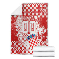 Personalized Croatia Football Wolf Mascot Blanket Checkerboard Soccer Pride - Splatter Textures
