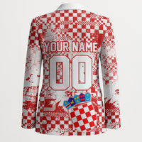 Personalized Croatia Football Wolf Mascot Blazer Checkerboard Soccer Pride - Splatter Textures
