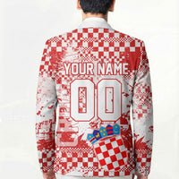 Personalized Croatia Football Wolf Mascot Blazer Checkerboard Soccer Pride - Splatter Textures