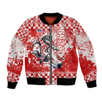 Personalized Croatia Football Wolf Mascot Bomber Jacket Checkerboard Soccer Pride - Splatter Textures
