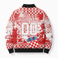 Personalized Croatia Football Wolf Mascot Bomber Puffer Jacket Checkerboard Soccer Pride - Splatter Textures