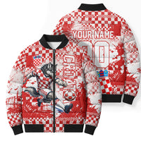 Personalized Croatia Football Wolf Mascot Bomber Puffer Jacket Checkerboard Soccer Pride - Splatter Textures