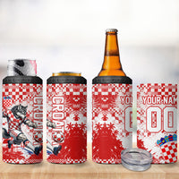 Personalized Croatia Football Wolf Mascot 4 in 1 Can Cooler Tumbler Checkerboard Soccer Pride - Splatter Textures