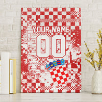 Personalized Croatia Football Wolf Mascot Canvas Wall Art Checkerboard Soccer Pride - Splatter Textures