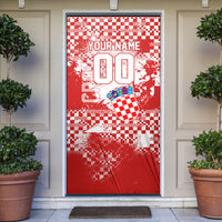 Personalized Croatia Football Wolf Mascot Door Cover Checkerboard Soccer Pride - Splatter Textures