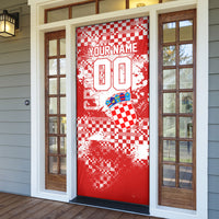 Personalized Croatia Football Wolf Mascot Door Cover Checkerboard Soccer Pride - Splatter Textures