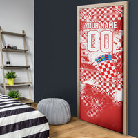 Personalized Croatia Football Wolf Mascot Door Cover Checkerboard Soccer Pride - Splatter Textures