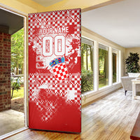 Personalized Croatia Football Wolf Mascot Door Cover Checkerboard Soccer Pride - Splatter Textures