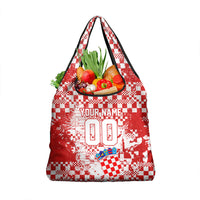 Personalized Croatia Football Wolf Mascot Grocery Bag Checkerboard Soccer Pride - Splatter Textures