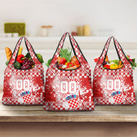 Personalized Croatia Football Wolf Mascot Grocery Bag Checkerboard Soccer Pride - Splatter Textures