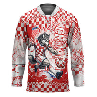 Personalized Croatia Football Wolf Mascot Hockey Jersey Checkerboard Soccer Pride - Splatter Textures