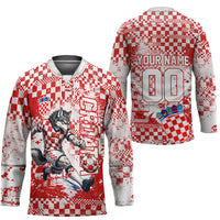 Personalized Croatia Football Wolf Mascot Hockey Jersey Checkerboard Soccer Pride - Splatter Textures