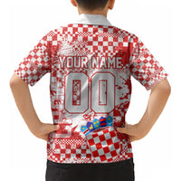Personalized Croatia Football Wolf Mascot Kid Hawaiian Shirt Checkerboard Soccer Pride - Splatter Textures