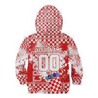 Personalized Croatia Football Wolf Mascot Kid Hoodie Checkerboard Soccer Pride - Splatter Textures