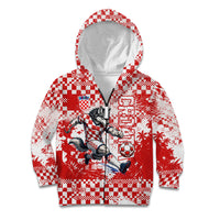 Personalized Croatia Football Wolf Mascot Kid Hoodie Checkerboard Soccer Pride - Splatter Textures