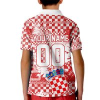 Personalized Croatia Football Wolf Mascot Kid Polo Shirt Checkerboard Soccer Pride - Splatter Textures