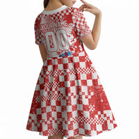 Personalized Croatia Football Wolf Mascot Kid Short Sleeve Dress Checkerboard Soccer Pride - Splatter Textures