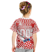 Personalized Croatia Football Wolf Mascot Kid T Shirt Checkerboard Soccer Pride - Splatter Textures