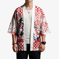 Personalized Croatia Football Wolf Mascot Kimono Checkerboard Soccer Pride - Splatter Textures