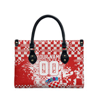 Personalized Croatia Football Wolf Mascot Leather Bag Checkerboard Soccer Pride - Splatter Textures