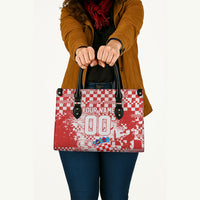 Personalized Croatia Football Wolf Mascot Leather Bag Checkerboard Soccer Pride - Splatter Textures