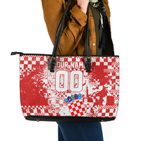 Personalized Croatia Football Wolf Mascot Leather Tote Bag Checkerboard Soccer Pride - Splatter Textures