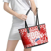 Personalized Croatia Football Wolf Mascot Leather Tote Bag Checkerboard Soccer Pride - Splatter Textures