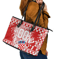 Personalized Croatia Football Wolf Mascot Leather Tote Bag Checkerboard Soccer Pride - Splatter Textures