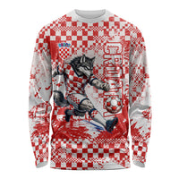 Personalized Croatia Football Wolf Mascot Long Sleeve Shirt Checkerboard Soccer Pride - Splatter Textures