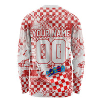Personalized Croatia Football Wolf Mascot Long Sleeve Shirt Checkerboard Soccer Pride - Splatter Textures